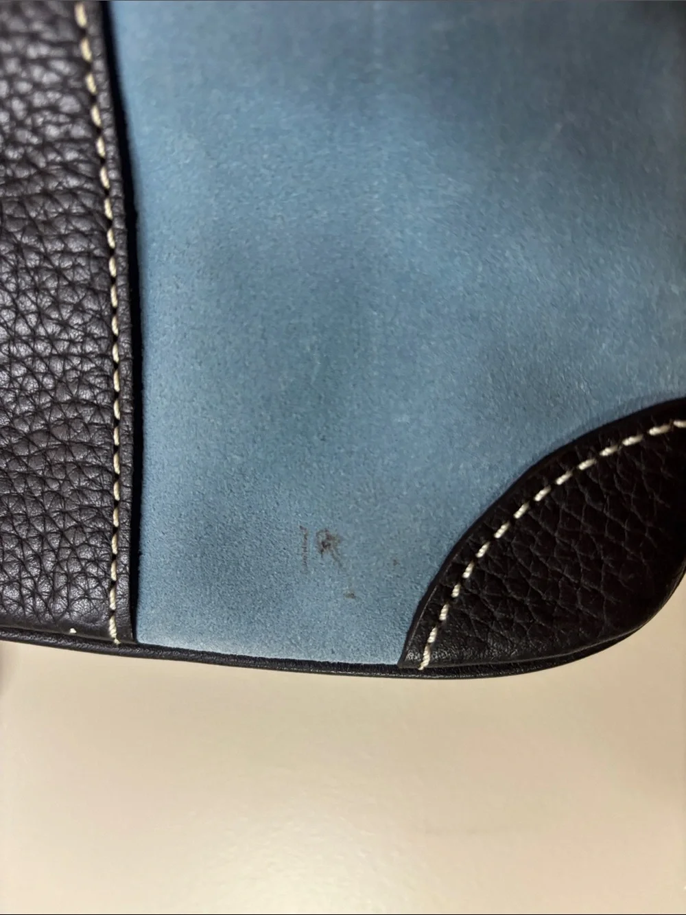 Lambertson Truex Blue and Dark Brown Leather-Trim Wristlet Clutch